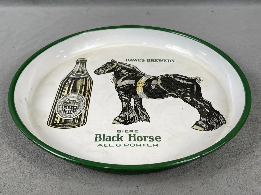 Dawes Brewery Black Horse Enamel on Metal Tray