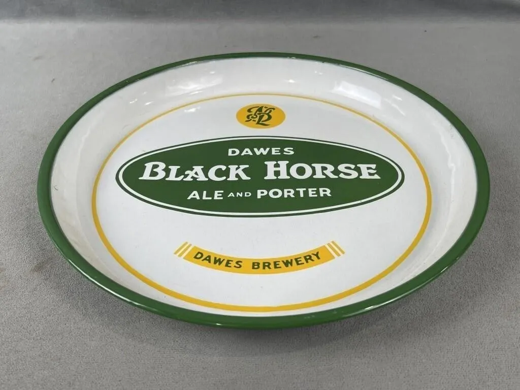 Dawes Brewery Black Horse Enamel on Metal Tray