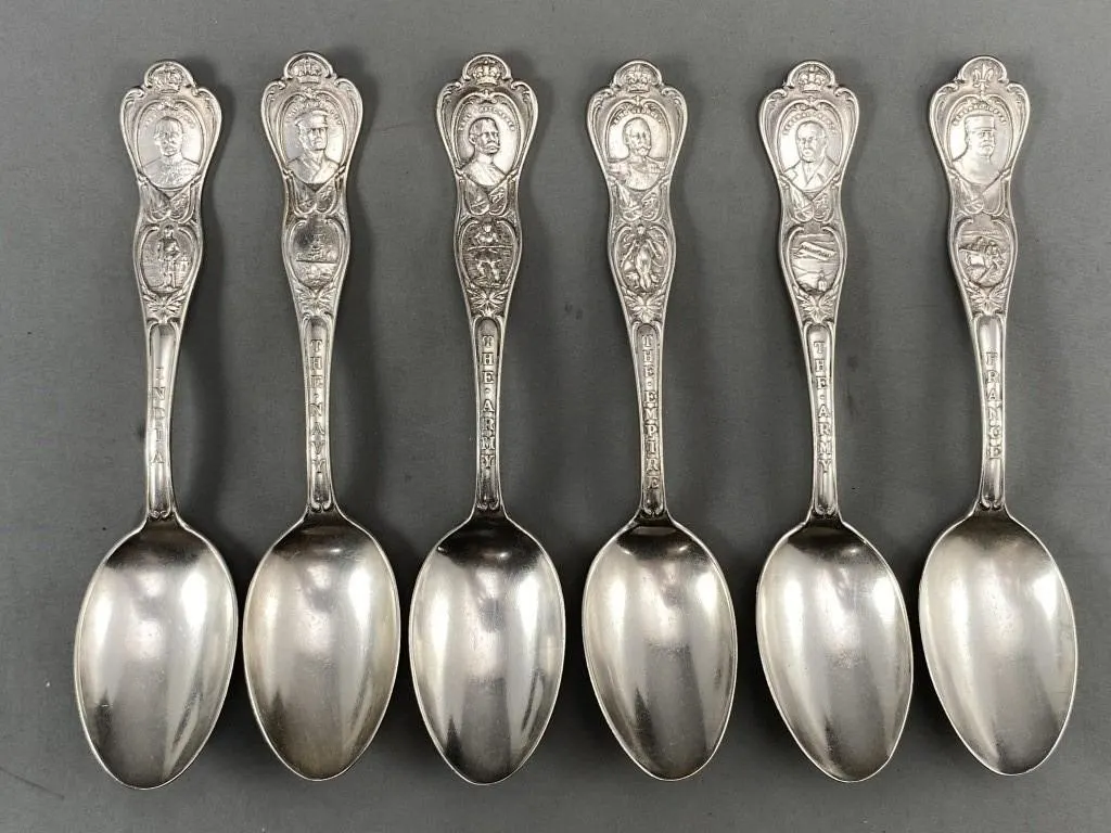 6 BIRKS EPNS Empire Generals Souvenir Spoons