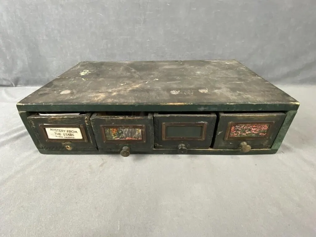 Antique Painted Pine 4 Drawer Seed Cabinet