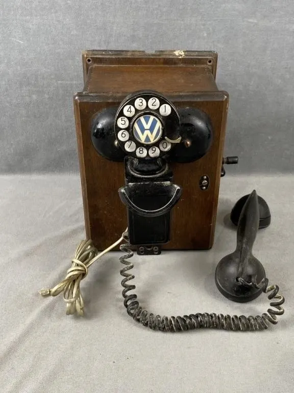 Early Wall Mount Rotary Telephone w Box