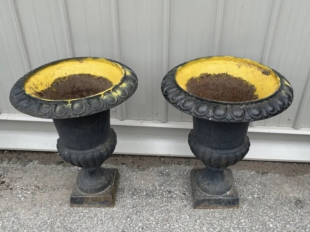 Vintage Pair Cast Iron Garden Urns