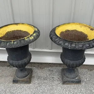 Vintage Pair Cast Iron Garden Urns