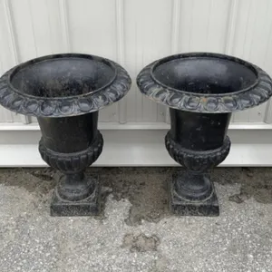 Vintage Pair Cast Iron Garden Urns