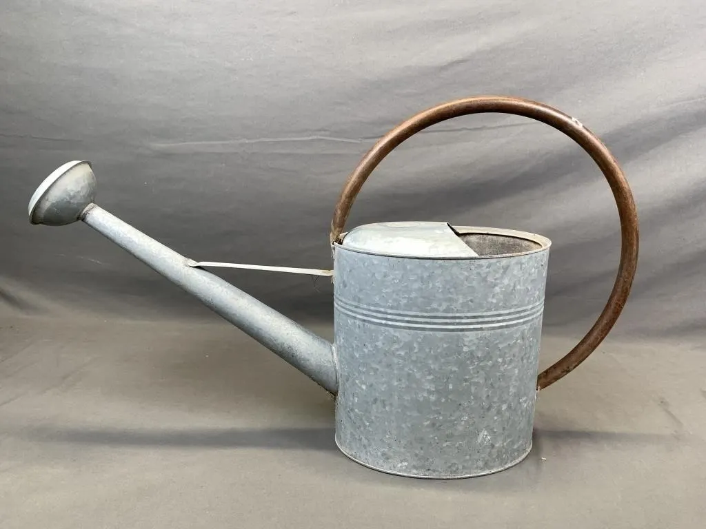 Vintage Galvanized Watering Can w Copper Handle