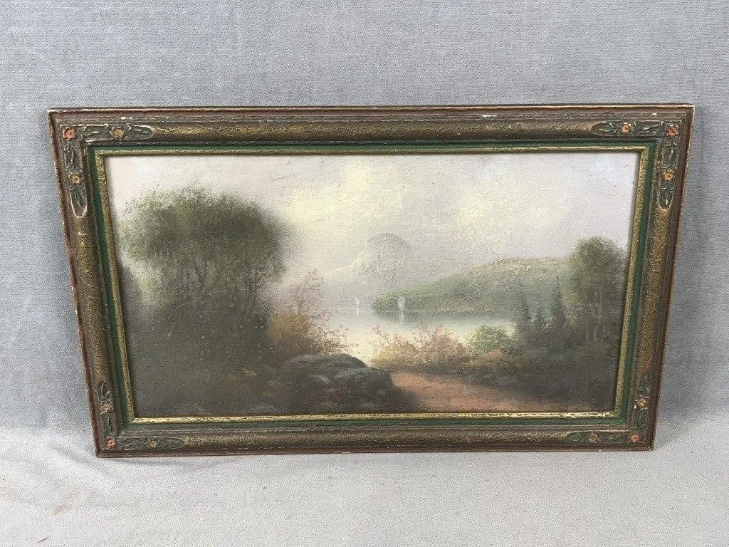 Antique Lakeside Landscape Pastel by Chandler