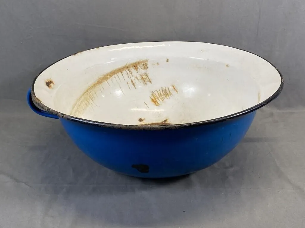 24" Large Handled Blue Graniteware Cauldron