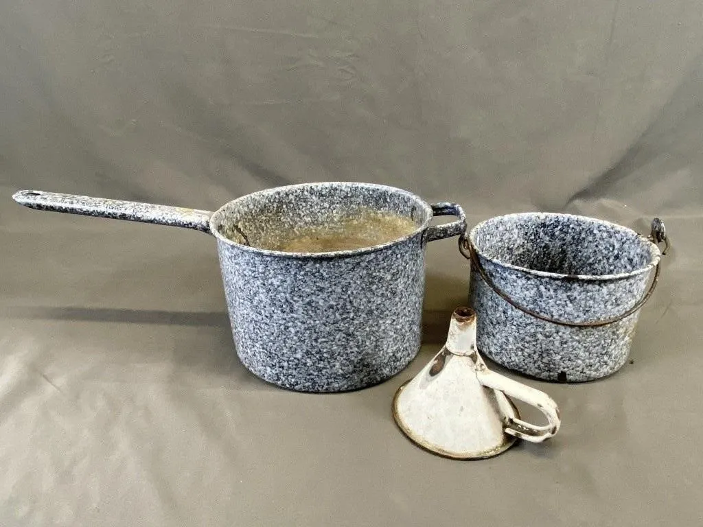 Grouping of Antique Enamel Cookware