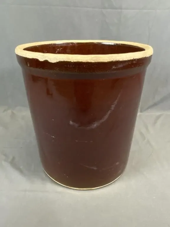C1910 Stoneware Open Crock w Brown Glaze
