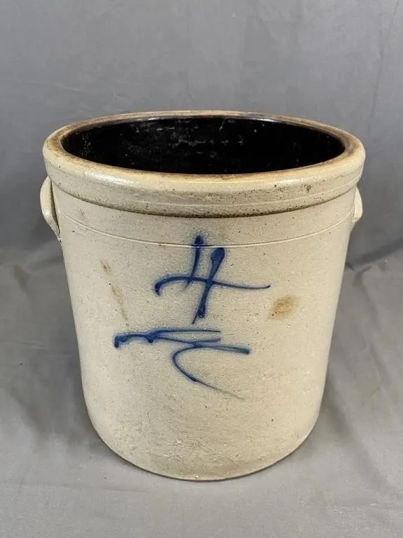19th C 4 Gallon Salt Glaze Open Crock