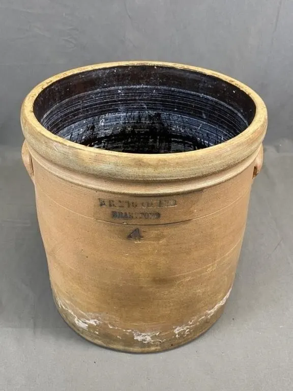 Signed 19th C Salt Glazed #4 Brantford Crock