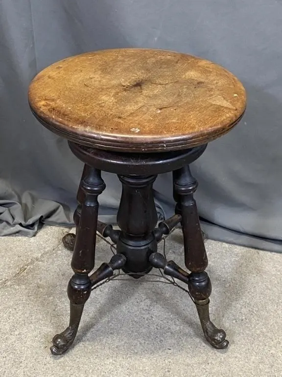 1920s Piano Stool w Dolphin Feet