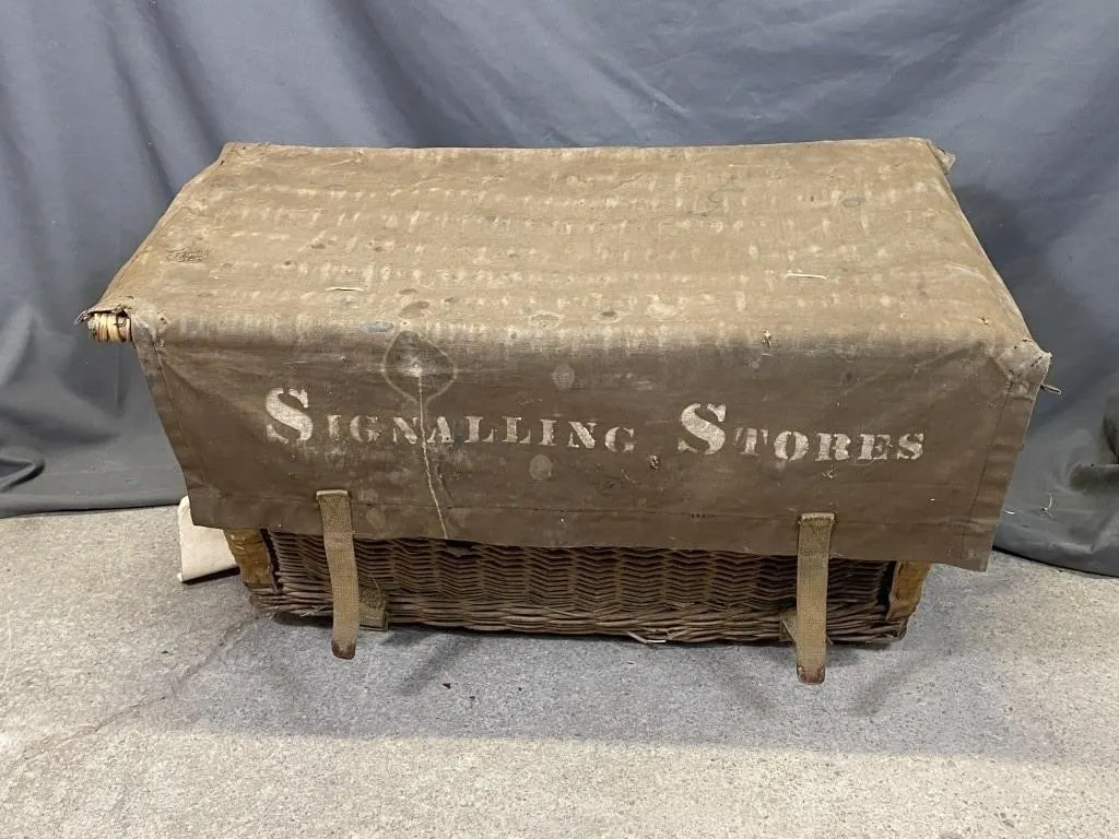WWI SIGNALLING STORES Wicker Transport Basket