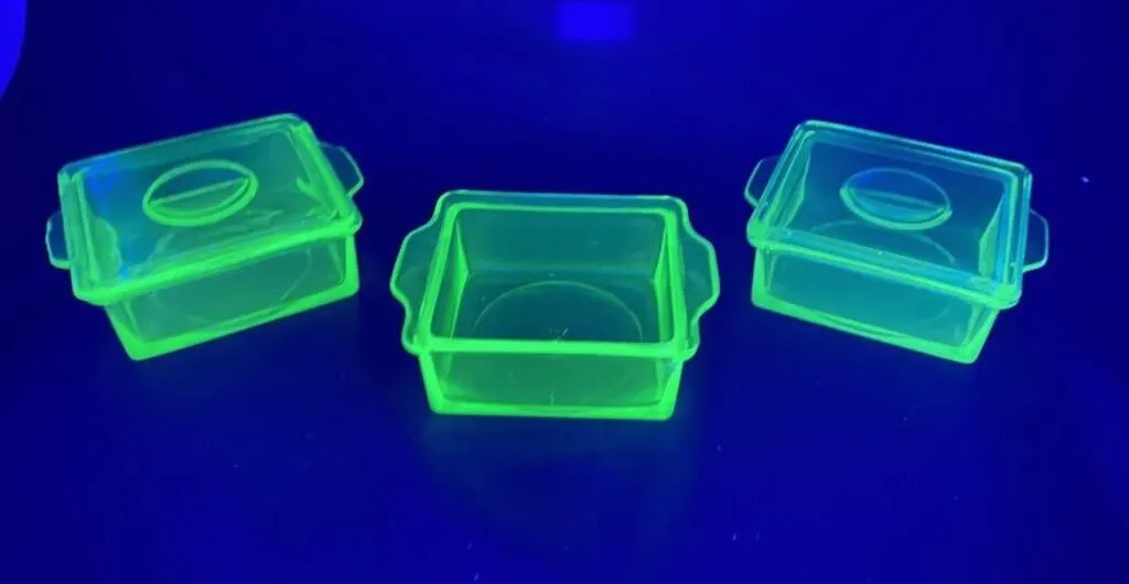 3 Green Depression Uranium Glass Fridge Containers