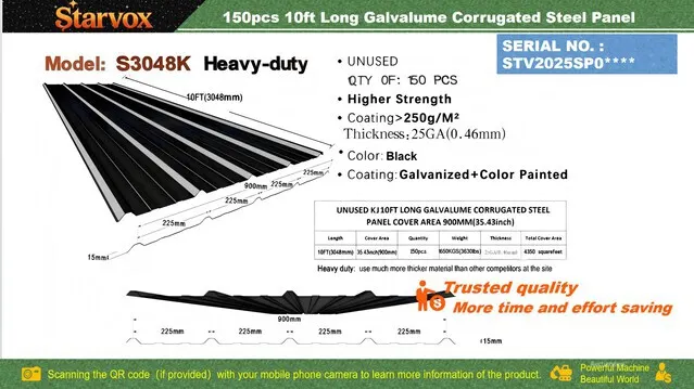 Quantity of (150) 2026 STARVOX S3048K 35 in x 10 ft Galvalume Corrugated Steel Panels (Unused)