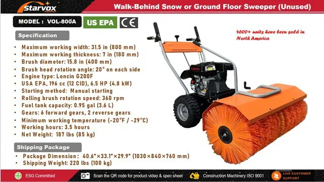 2026 STARVOX VOL-800A Walk-Behind Floor Sweeper (Unused)