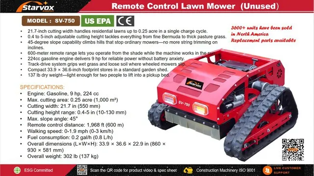 2026 STARVOX SV-750 Remote Control Lawn Mower (Unused)