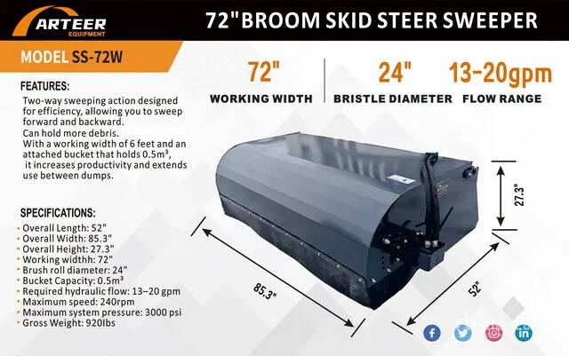 2026 ARTEER SS-72W 72 in Skid Steer Sweeper (Unused)