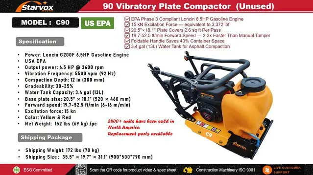 2026 STARVOX C90 Vibratory Plate Compactor (Unused)
