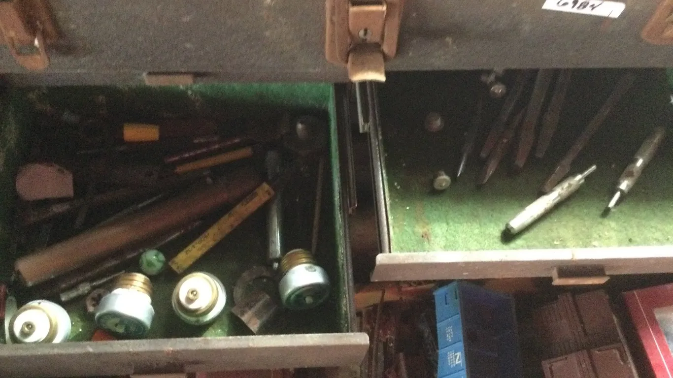 Metal Container with Drawers and Contents