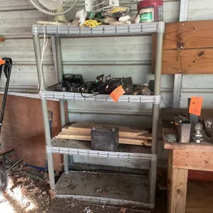 Plastic Shelving Unit with Contents