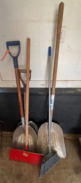 (5) Shovels, Scraper, and Brooms