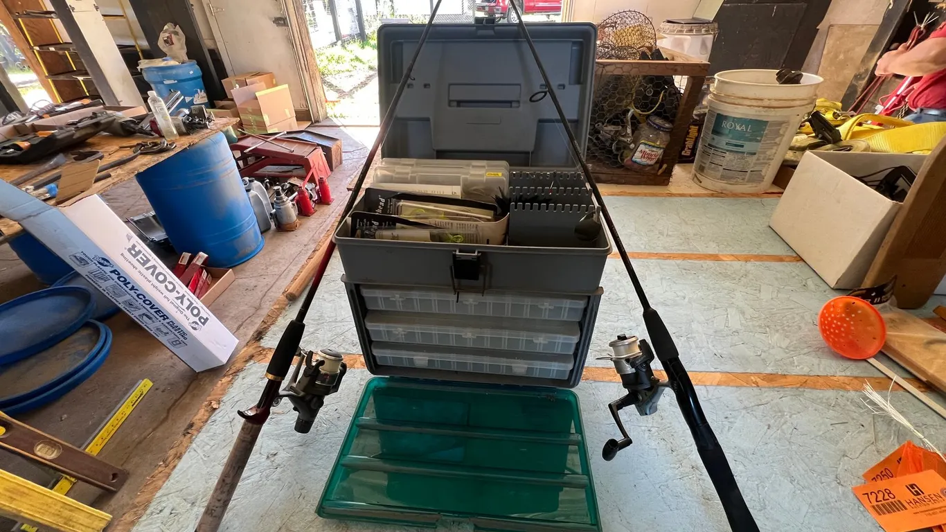Multiple Compartment Tackel Box and (2) Fishing Poles