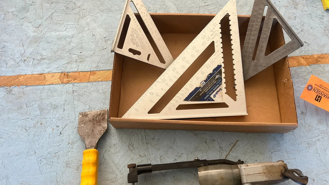 Speed Squares, Tin Snips, and Cement Tool