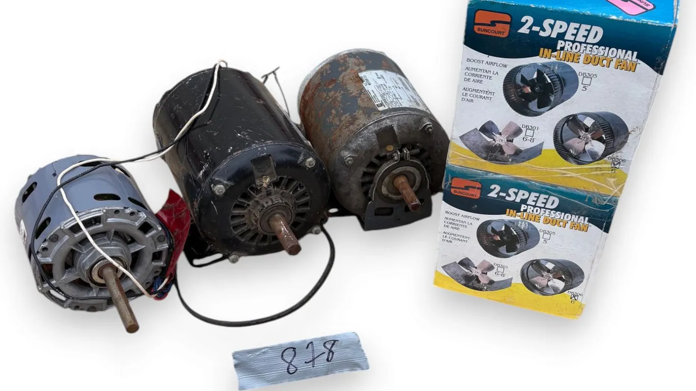 3 Electric Motors and Suncourt 2-Speed in-Line Duct Fan (NEW in Box)