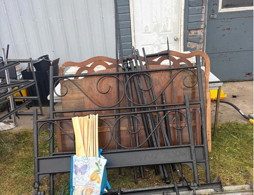 Antique Wood Bed with Rails and Black Metal Bed with Rails - both double size beds