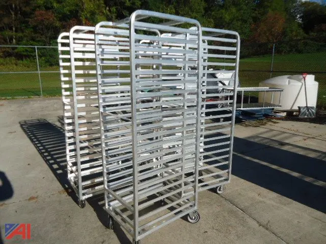 (5) Aluminum Tray Works Rolling Racks