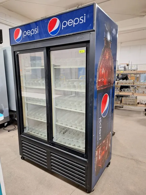 QBD Glass 2 Door Refrigerator, Model DC45SB, 120V, 52"x29"x81"