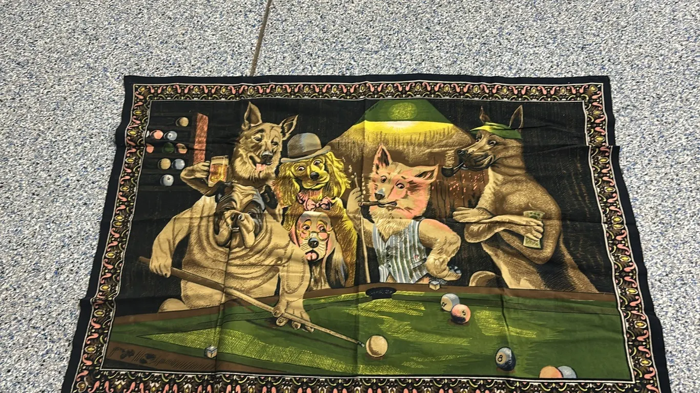 Dogs Playing Pool Velvet Tapestry Wall Hanging