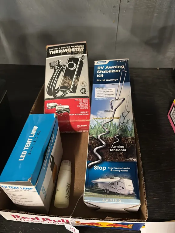 RV Awning Stabilizer Kit-Portable Thefmostat-LED Tent Lamp