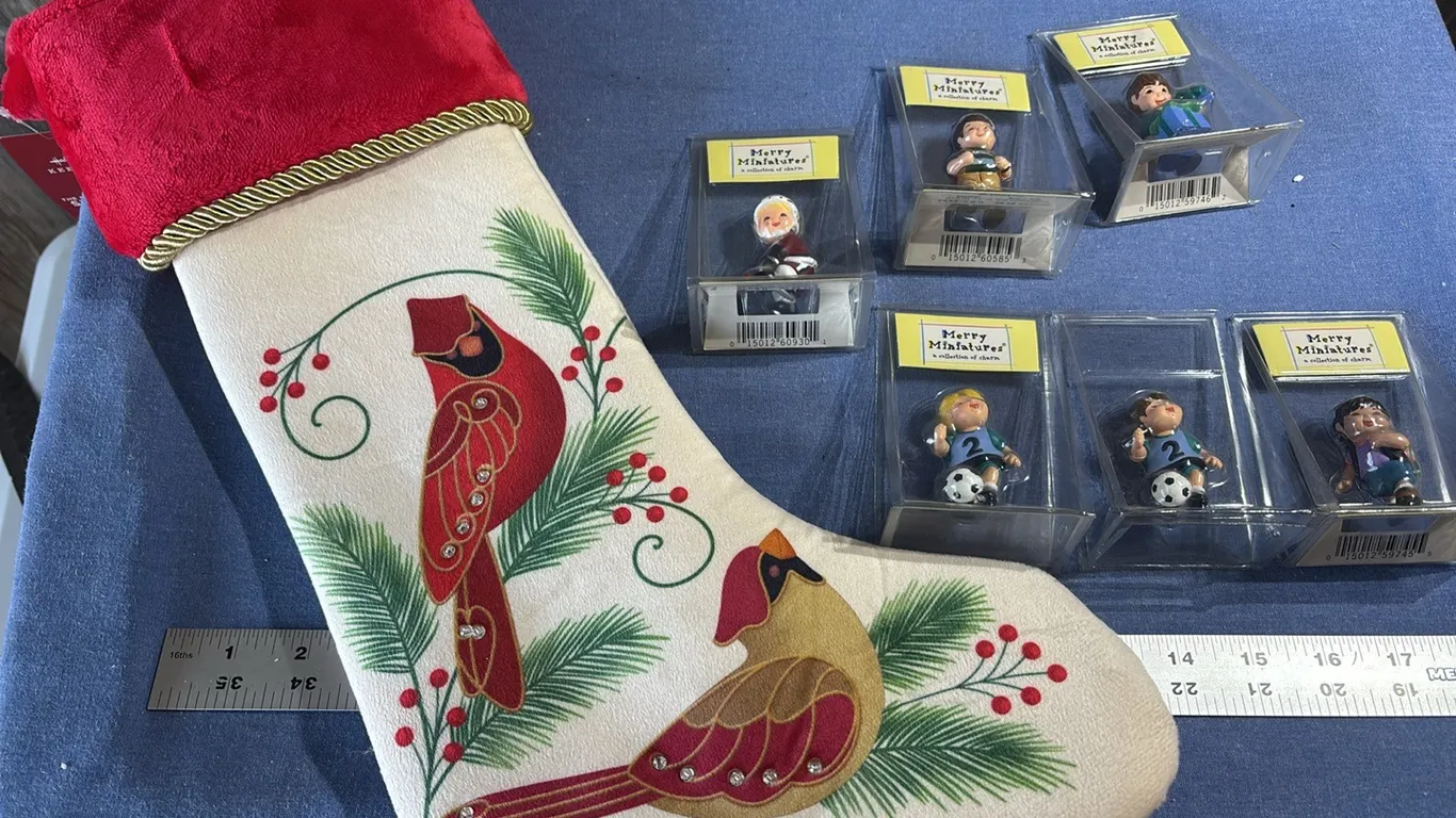 Hallmark stocking and Merry Miniatures