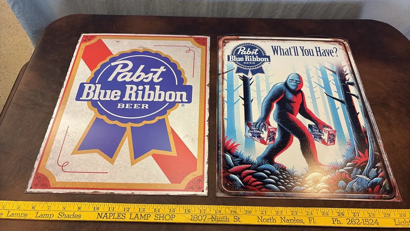 2- Pabst Blue Ribbon Tin Signs