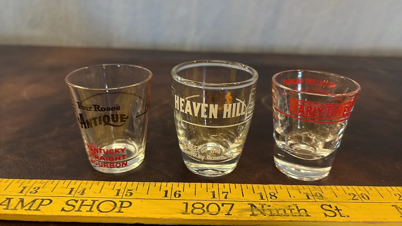 Four Roses Antique, Heaven Hill & Early Times Shot Glasses