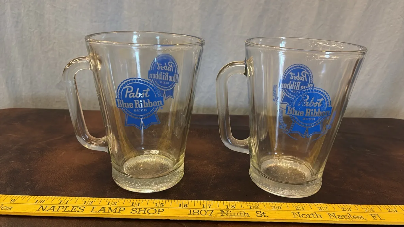 2- Pabst Blue Ribbon Large Glass Steins