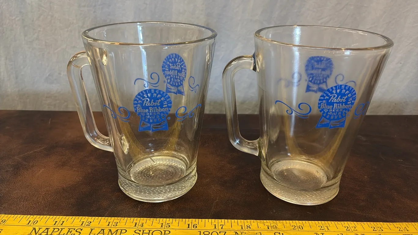 2- Pabst Blue Ribbon Large Glass Steins