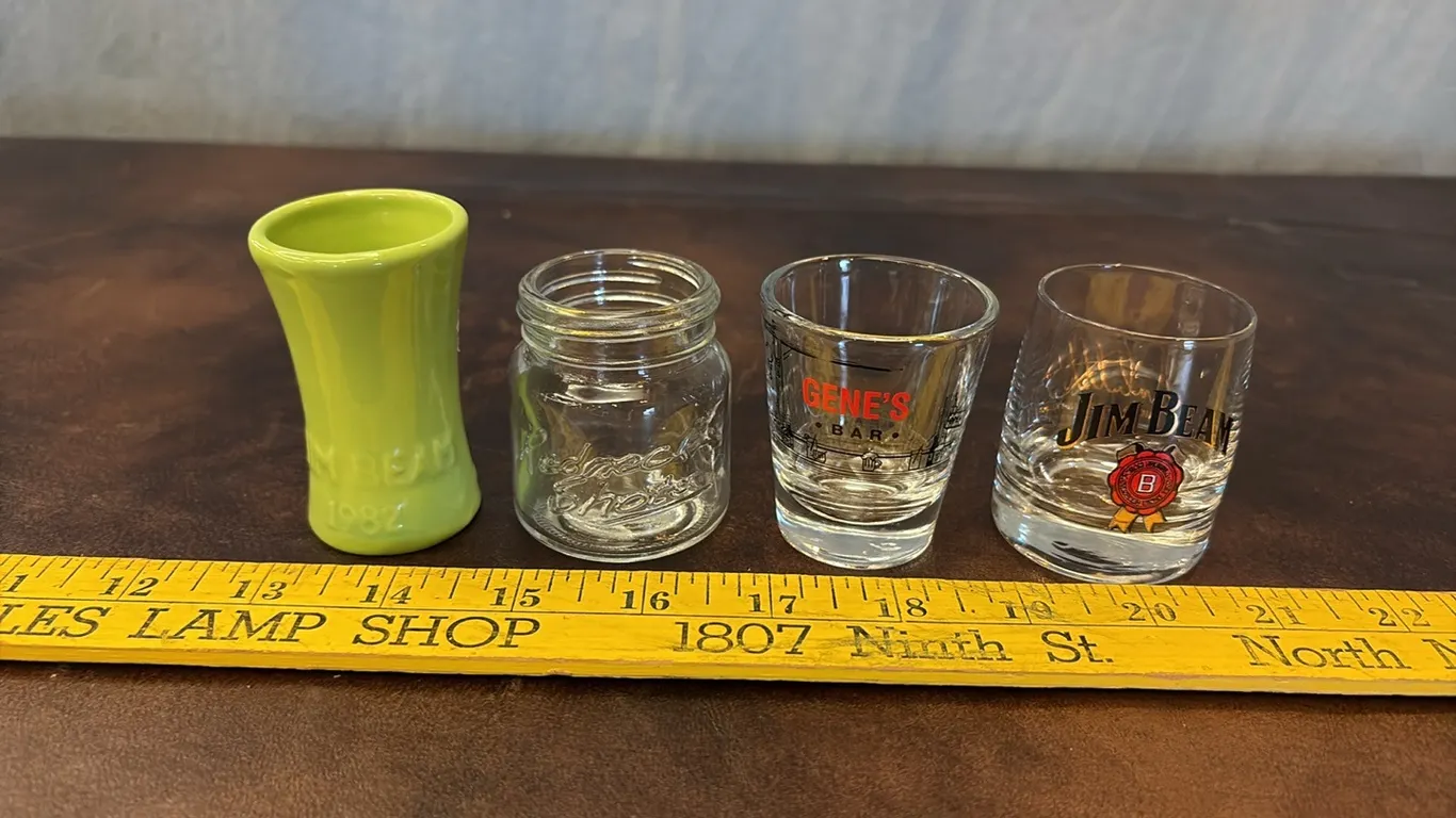 2- Jim Beam & 2- Novelty Shot Glasses