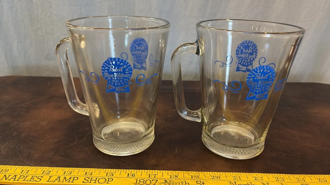 2- Pabst Blue Ribbon Large Glass Steins