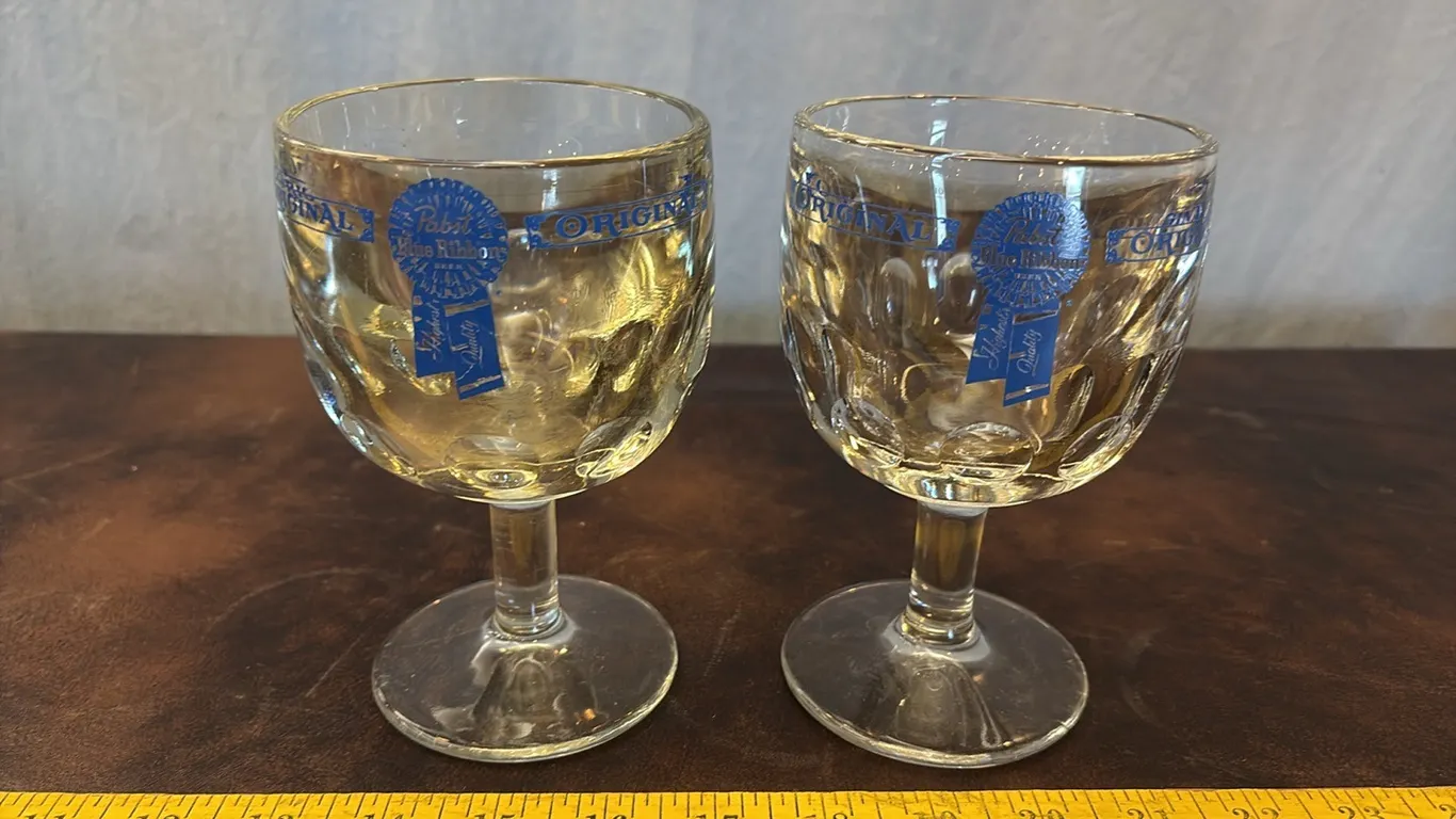 2- Pabst Blue Ribbon Goblets