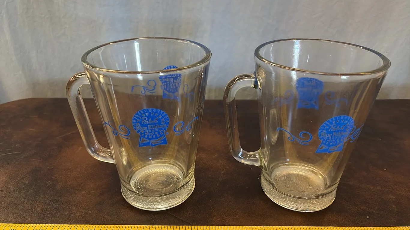 2- Pabst Blue Ribbon Large Glass Steins