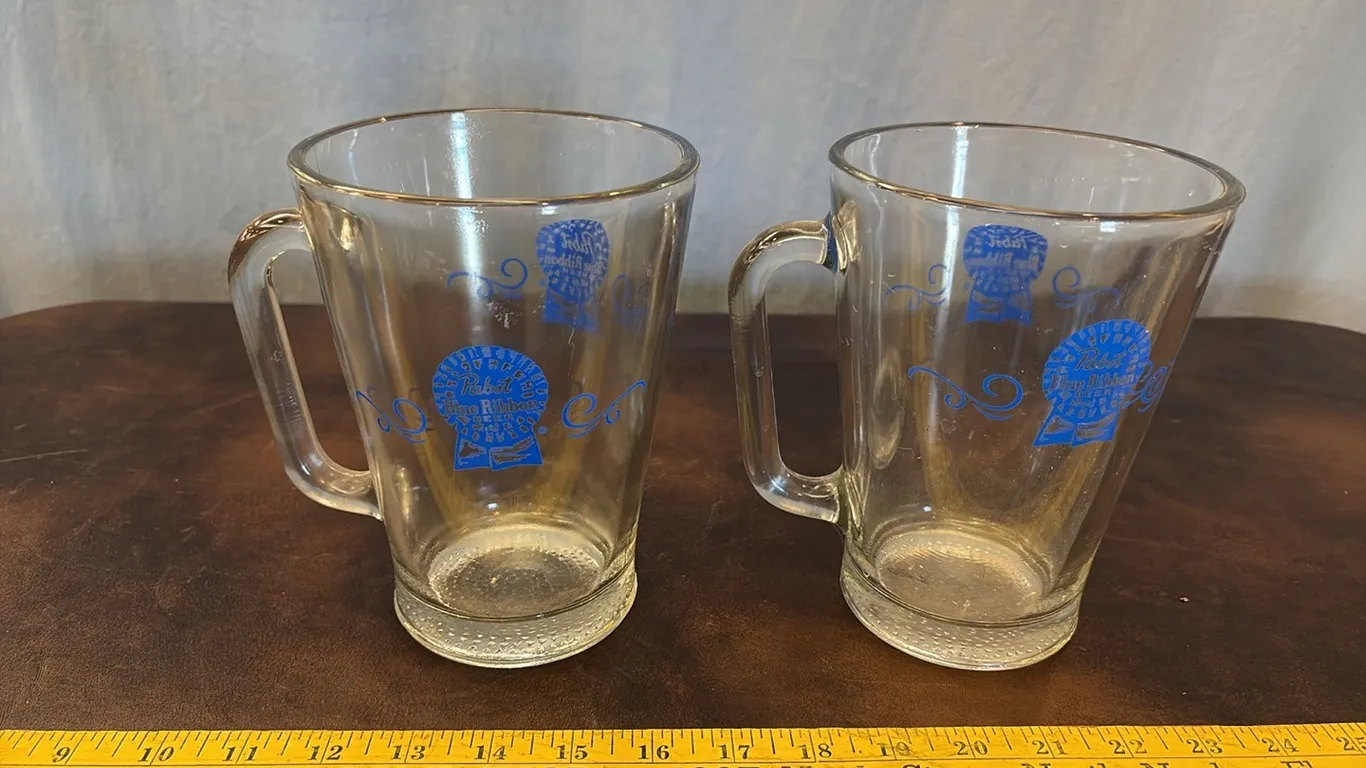 2- Pabst Blue Ribbon Large Glass Steins