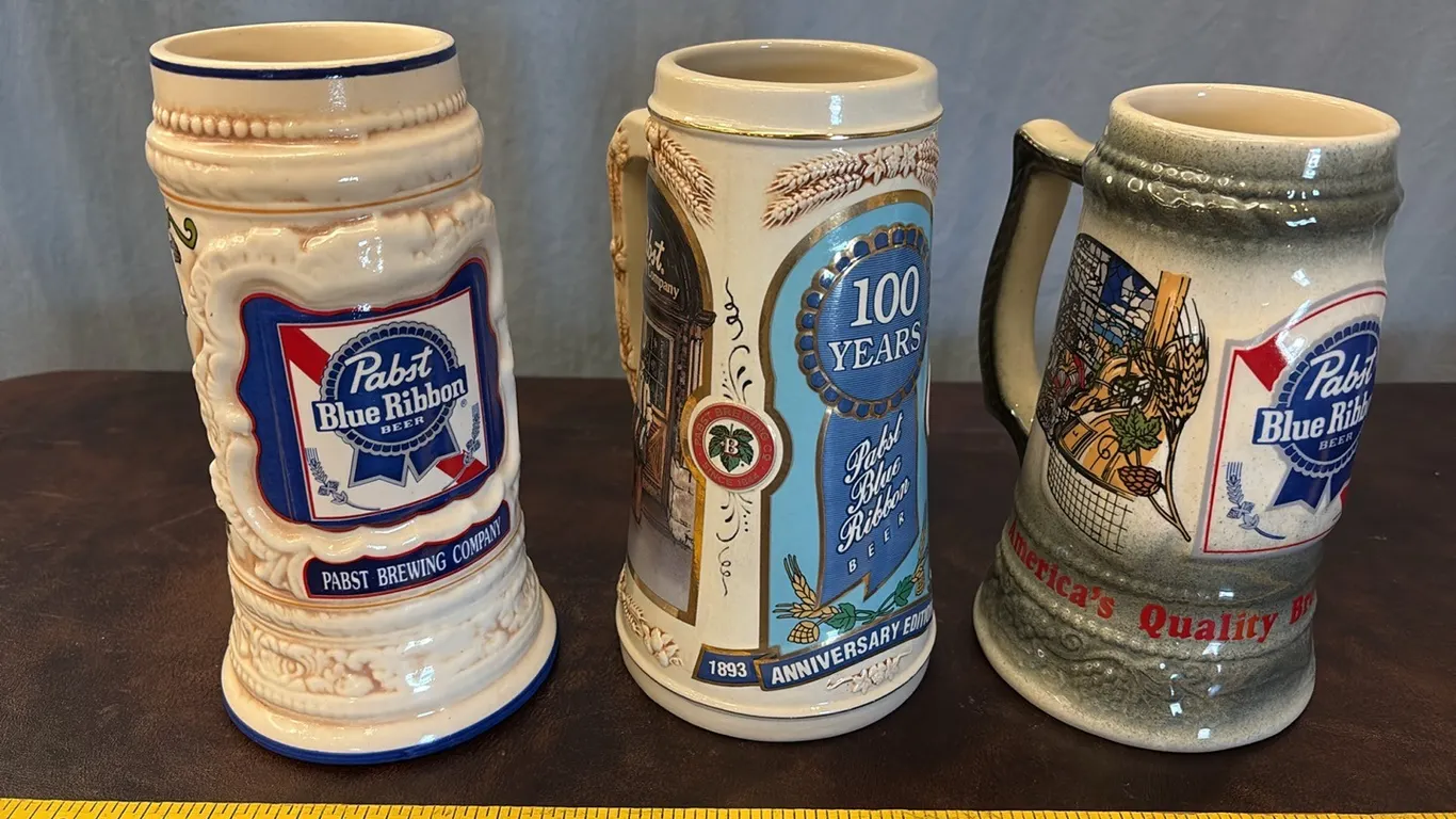 3- Pabst Blue Ribbon Beer Steins