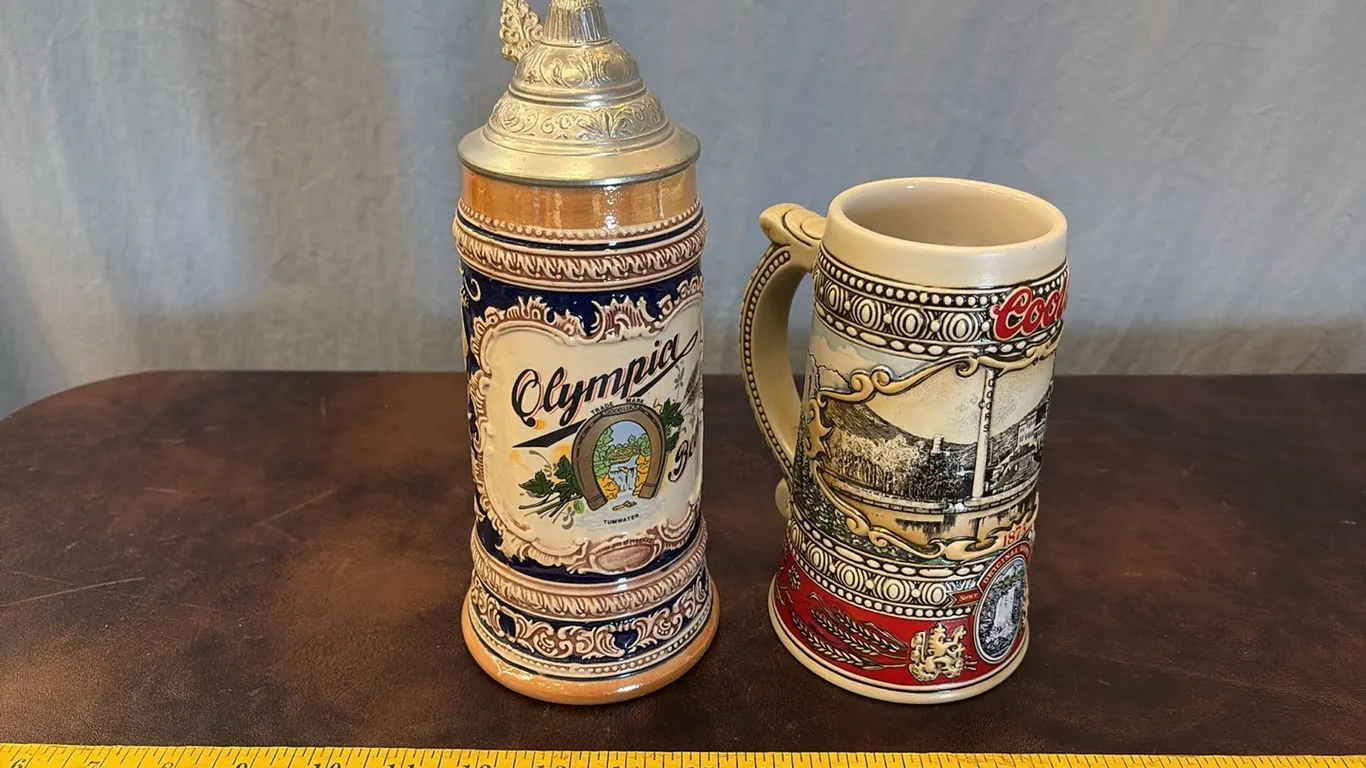 Olympia & Coors Beer Steins