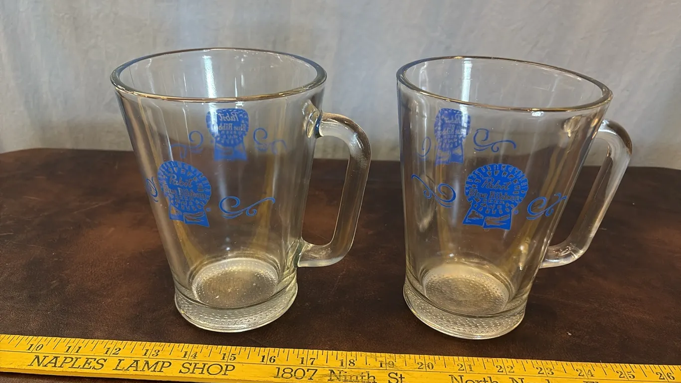 2- Pabst Blue Ribbon Large Glass Steins