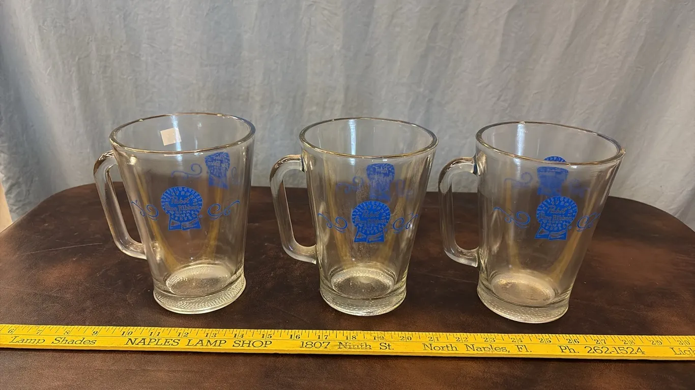 3- Pabst Blue Ribbon Large Glass Steins
