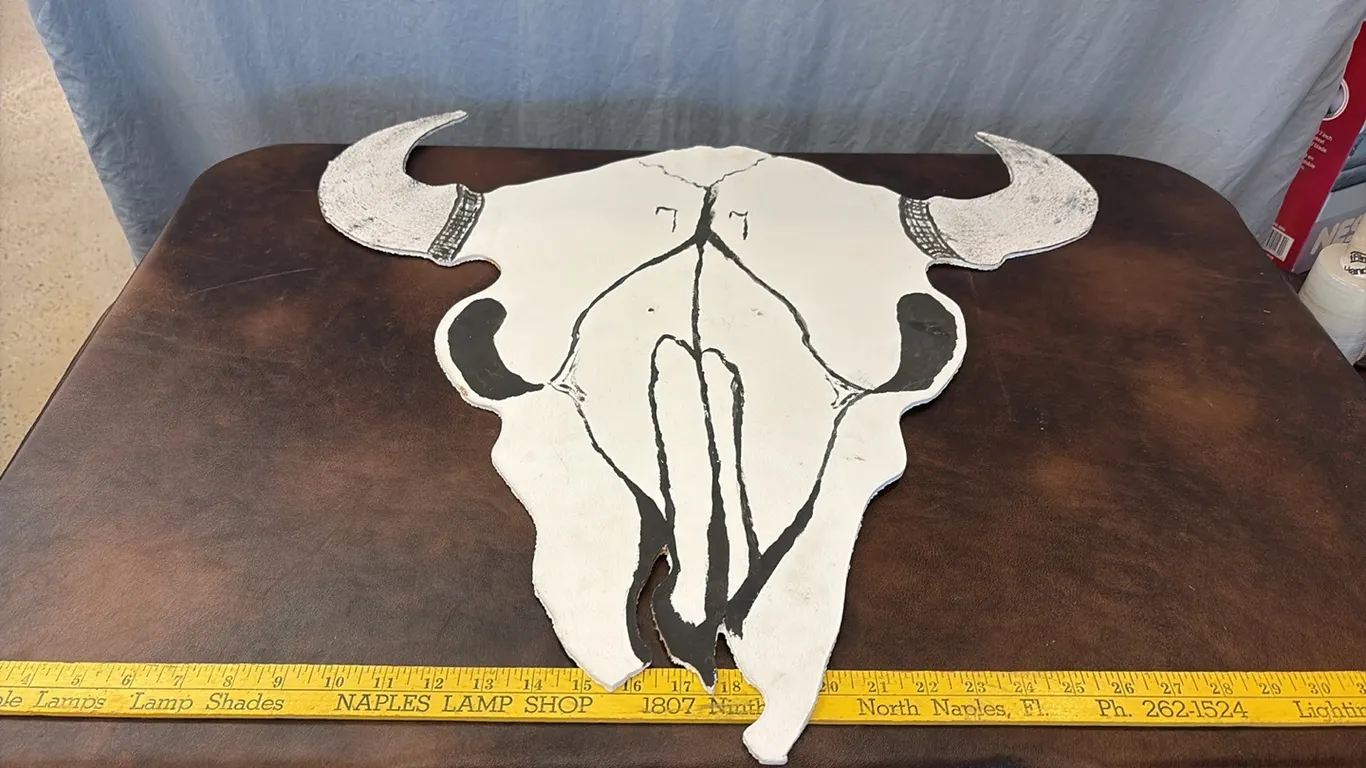 Handmade Wood Buffalo Skull Decor
