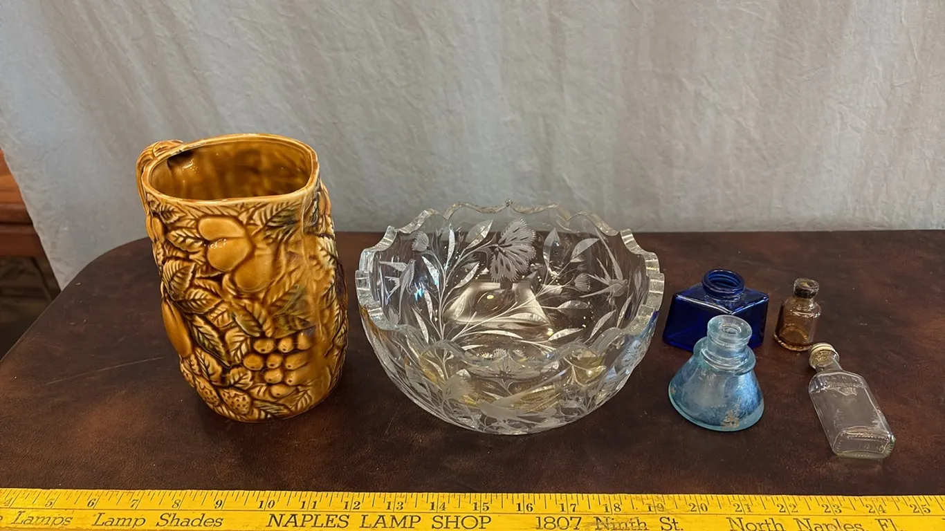 Pitcher, Bowl & Glass Bottles